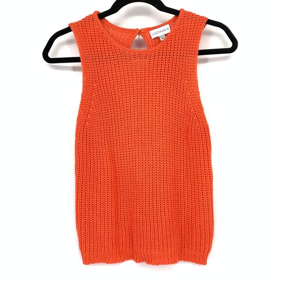 Lucy Paris Sweater Vest Womens Size XS Orange Open Knit Sleeveless - Picture 1 of 6
